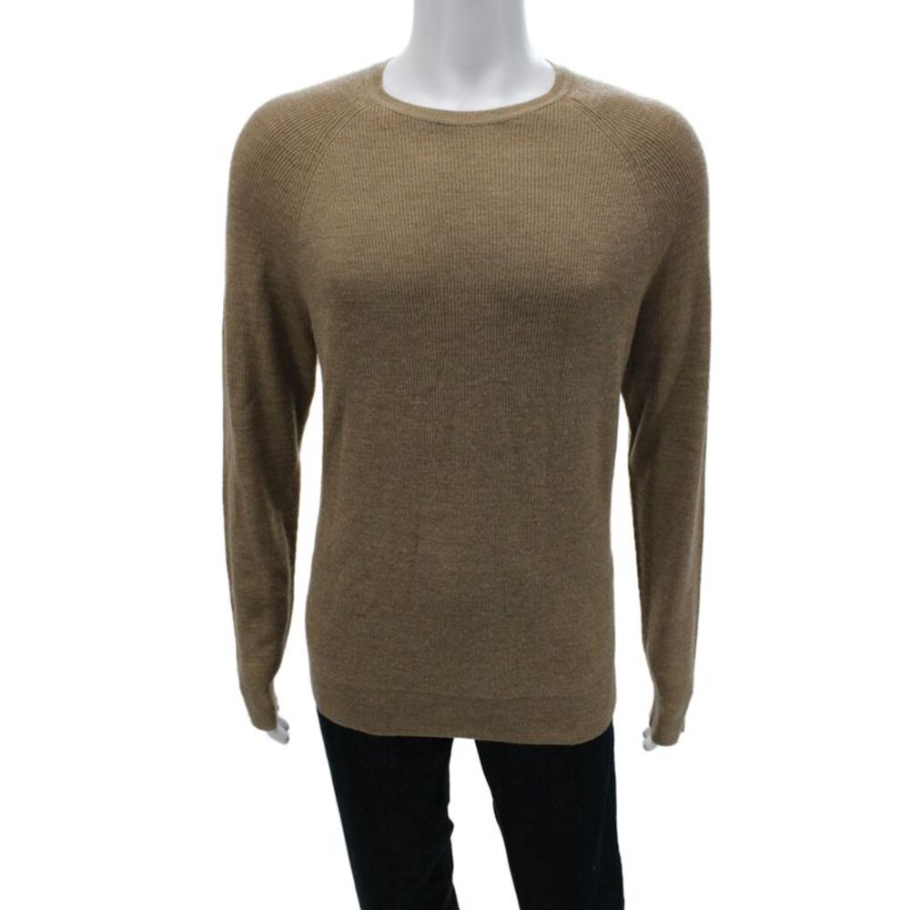 Patrick Assaraf Mens Pullover Sweater Merino Wool Crewneck Beige Size M